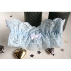 Blue Lace Wedding Garter with White Bow